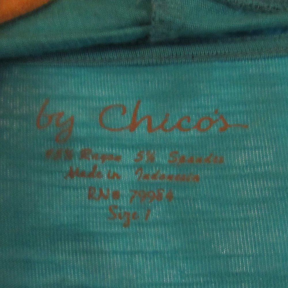 Chicos Cardigan Turquoise Sz 1 - Picture 3 of 3